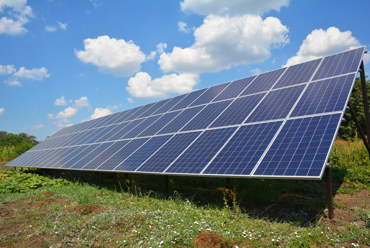 Solar panels installed on the ground. Solar energy concept.