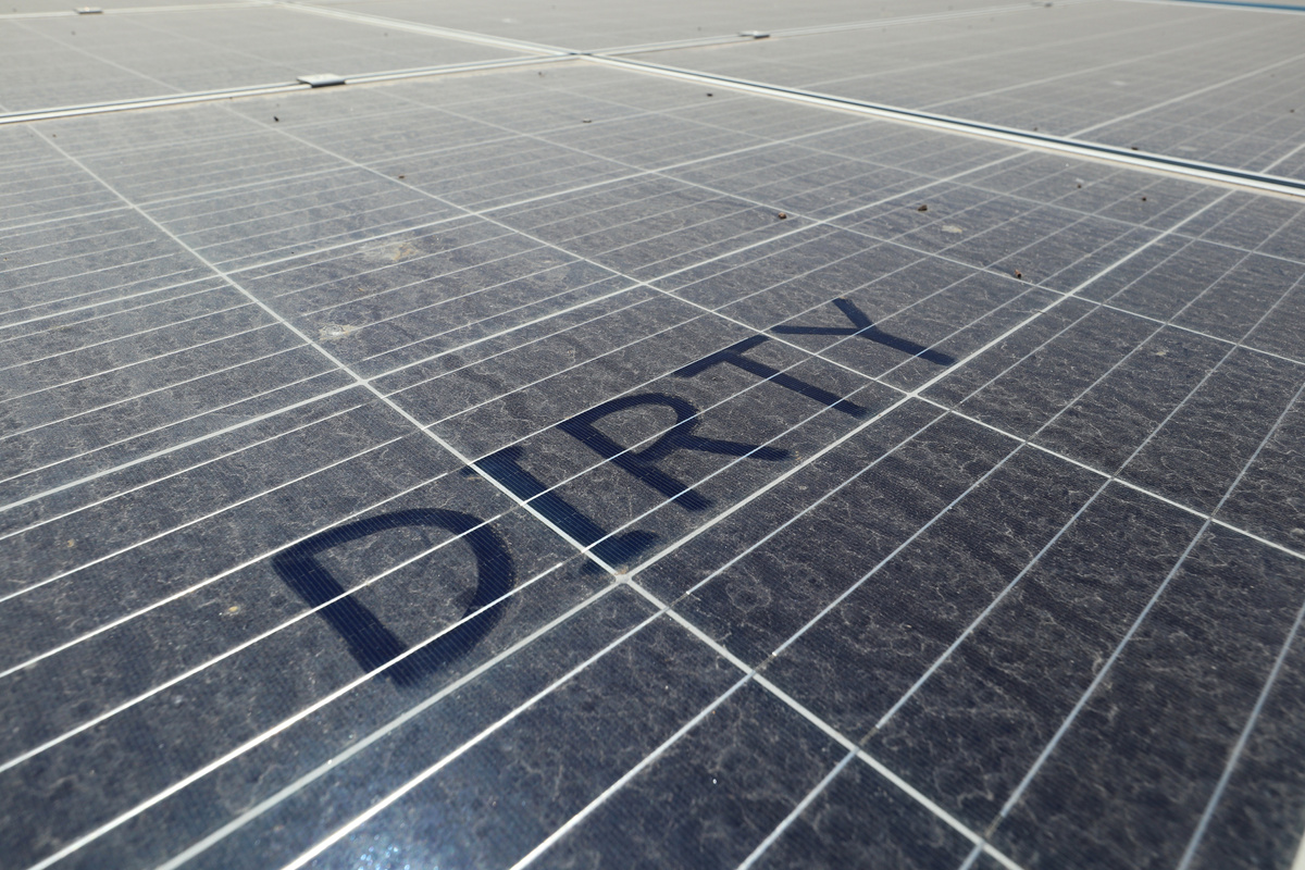 Dirty Dusty Solar Panels with Text DIRTY